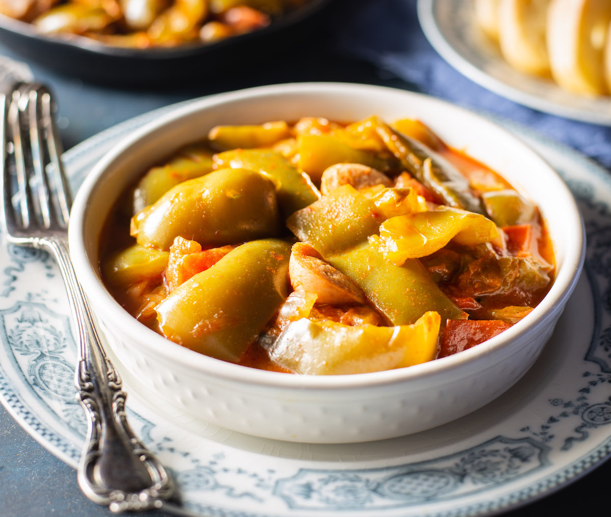 Hungarian pepper tomato stew with paprika (Lecsó)